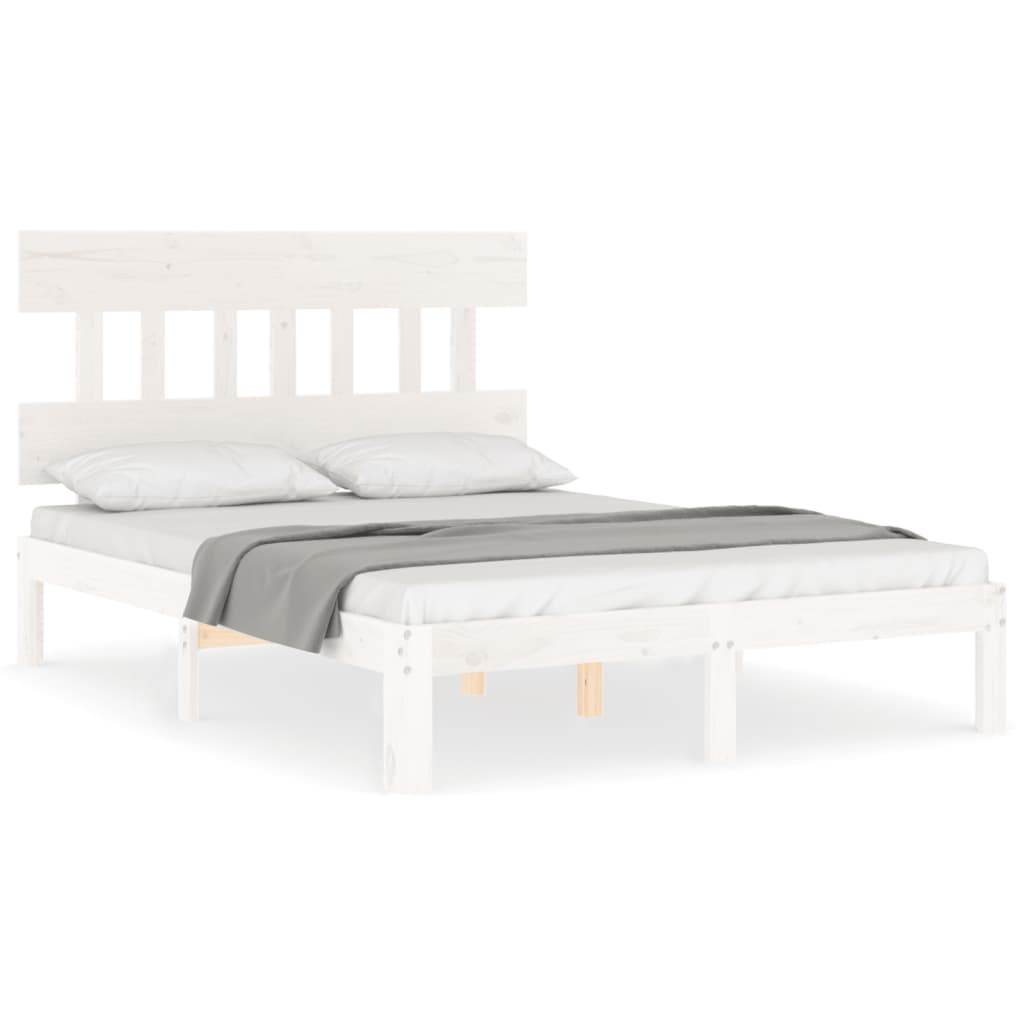 Cadre de lit sans matelas blanc 140x190 cm bois de pin massif - XIOS