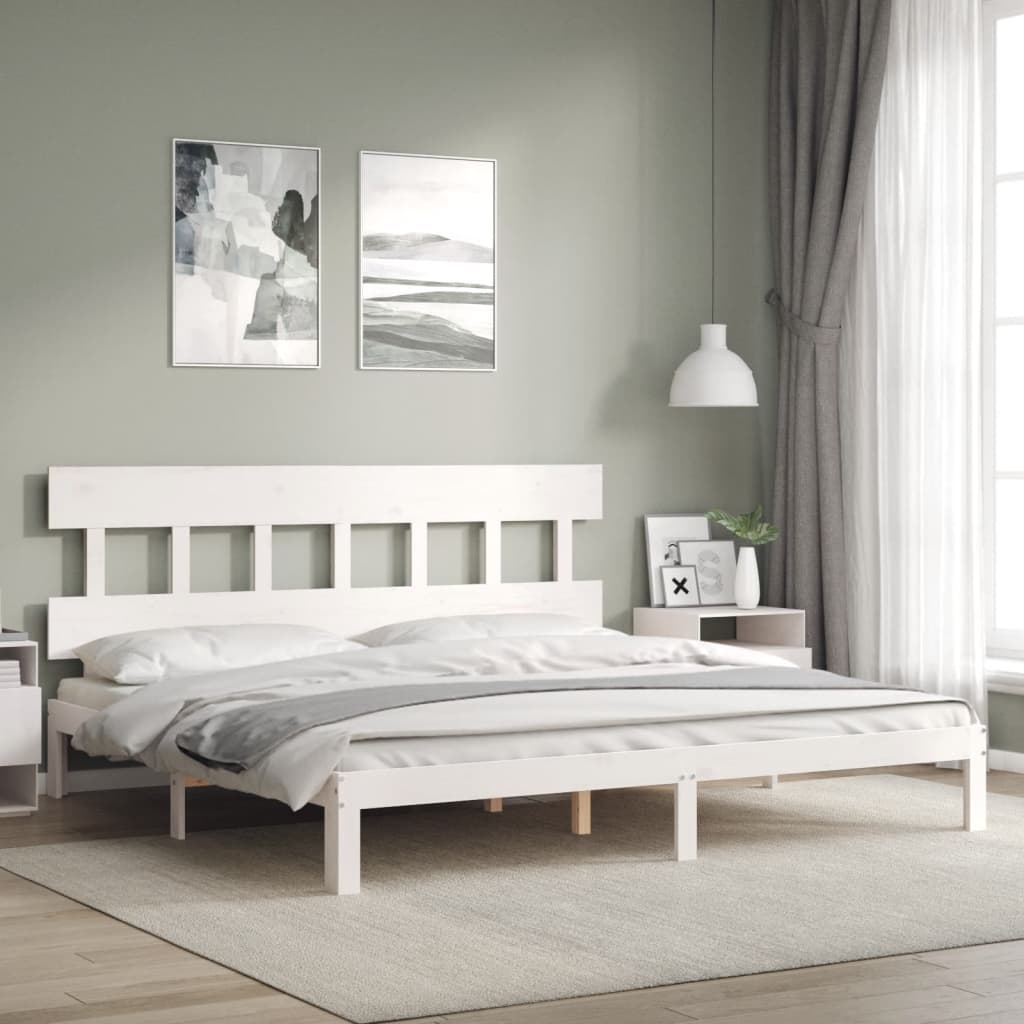 Cadre de lit sans matelas blanc 200x200 cm bois massif de pin - XIOS
