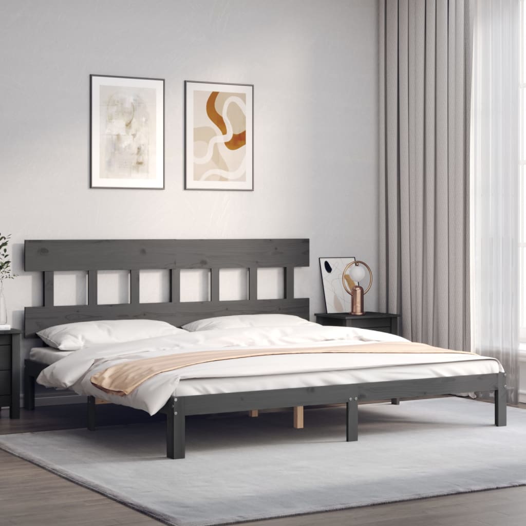 Cadre de lit sans matelas gris 200x200 cm bois massif de pin - XIOS
