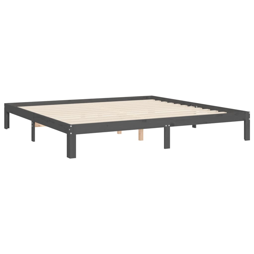 Cadre de lit sans matelas gris 200x200 cm bois massif de pin - XIOS