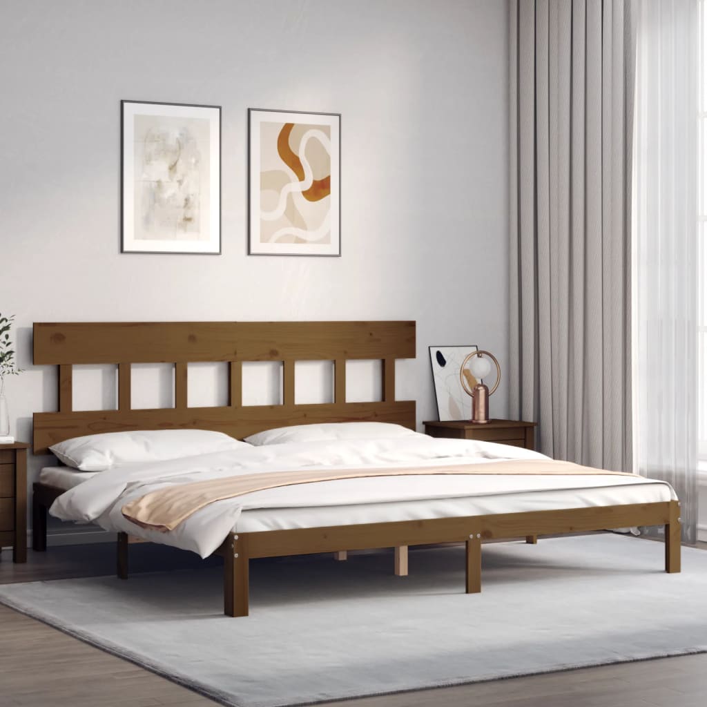 Cadre de lit sans matelas marron miel 200x200cm bois pin massif - XIOS