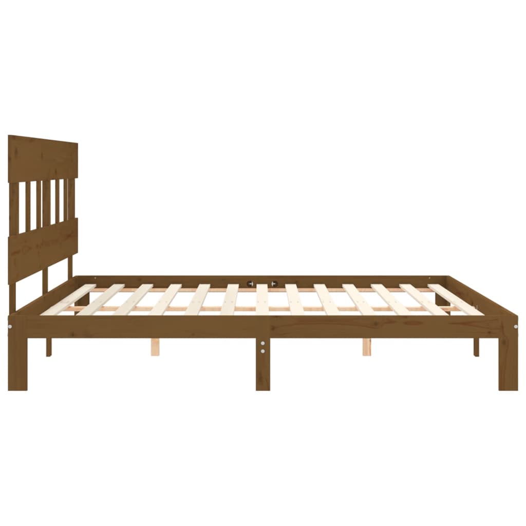 Cadre de lit sans matelas marron miel 200x200cm bois pin massif - XIOS