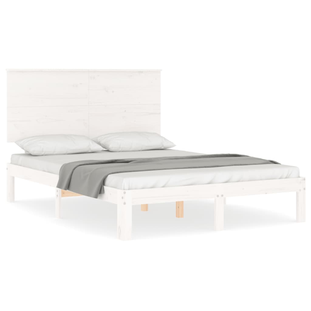 Cadre de lit sans matelas blanc 140x190 cm bois de pin massif - XIOS