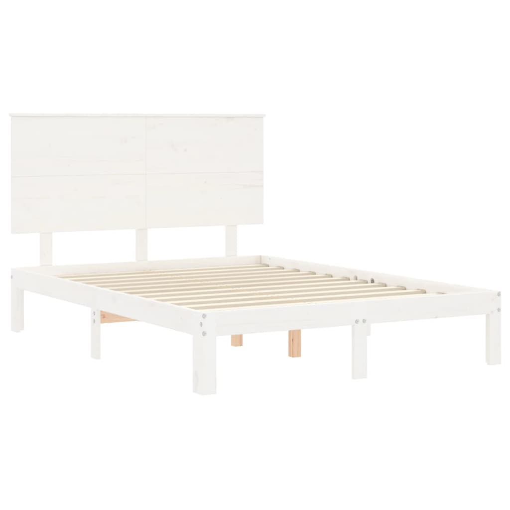 Cadre de lit sans matelas blanc 140x190 cm bois de pin massif - XIOS