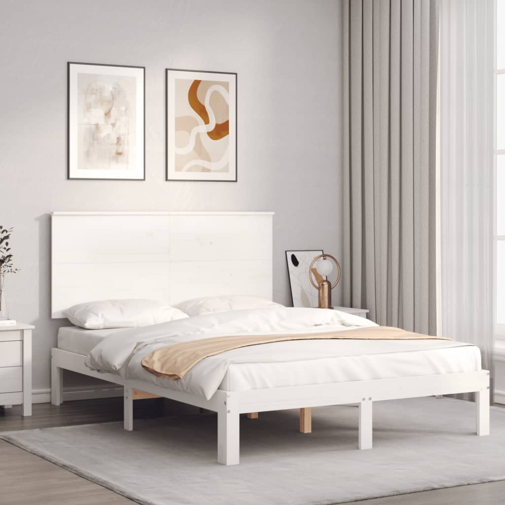 Cadre de lit sans matelas blanc 140x190 cm bois de pin massif - XIOS