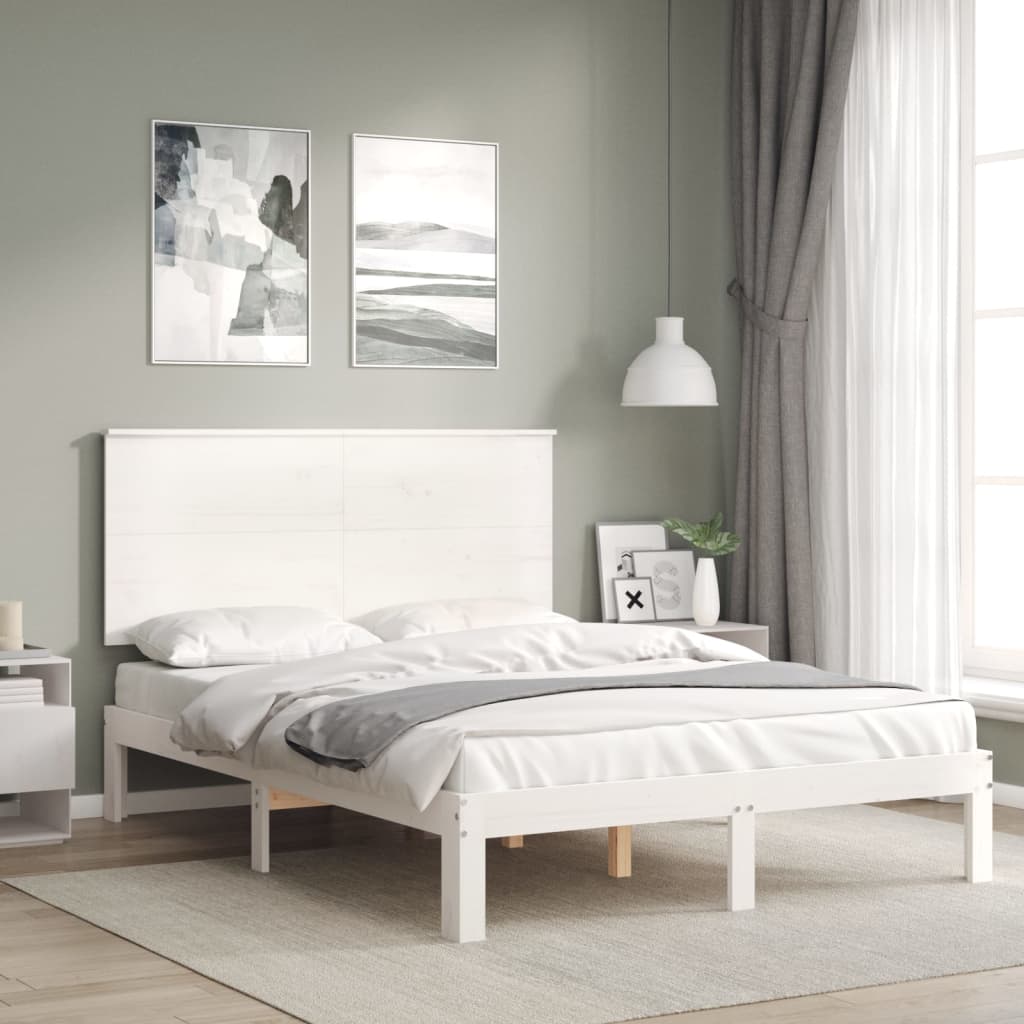 Cadre de lit sans matelas blanc 140x200 cm bois de pin massif - XIOS