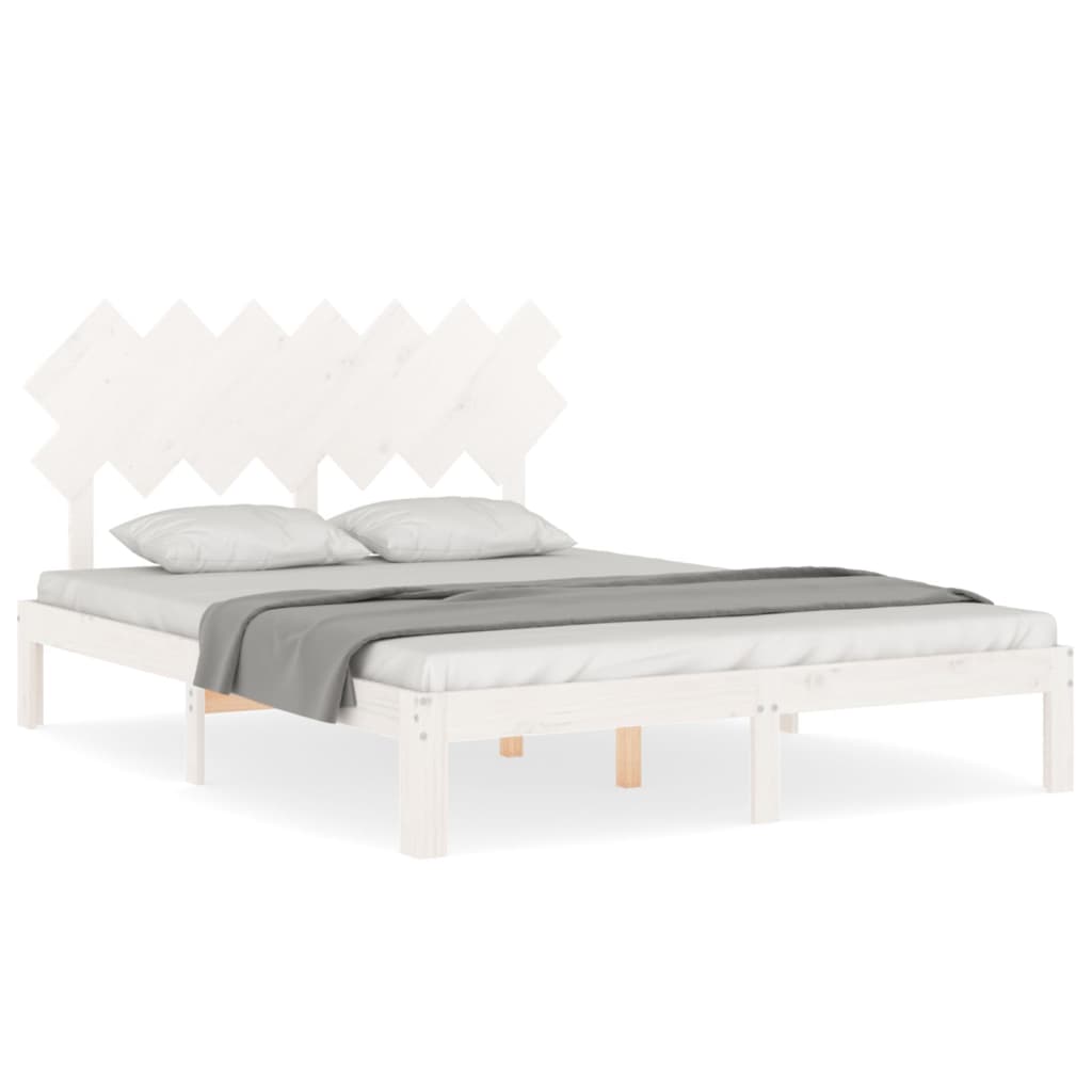 Cadre de lit sans matelas blanc 140x190 cm bois de pin massif - XIOS