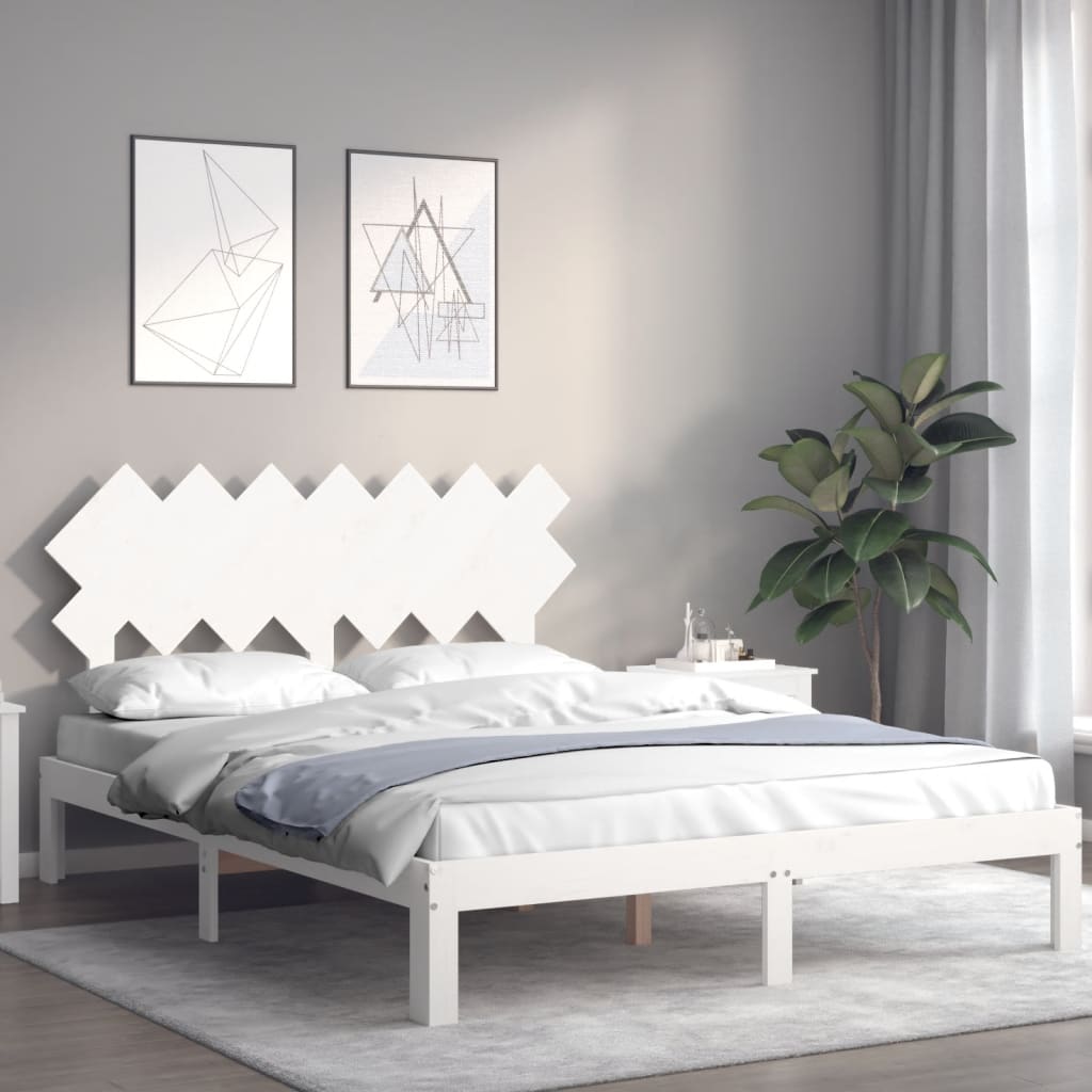 Cadre de lit sans matelas blanc 140x190 cm bois de pin massif - XIOS