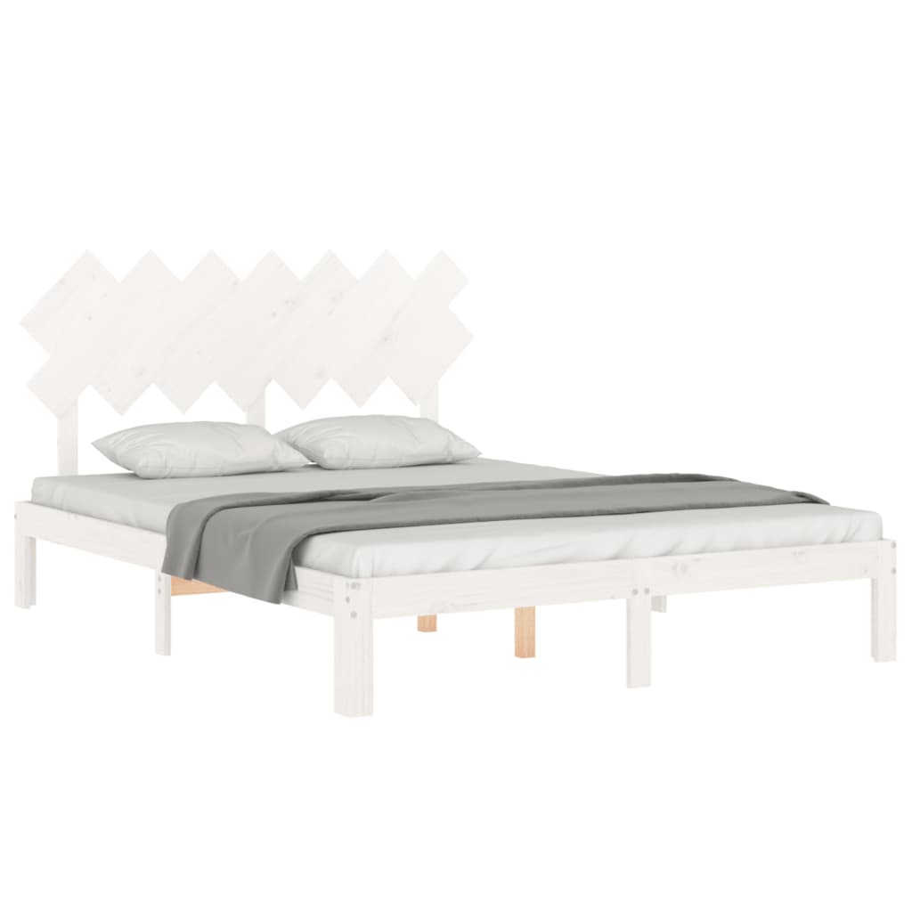 Cadre de lit sans matelas blanc 140x190 cm bois de pin massif - XIOS