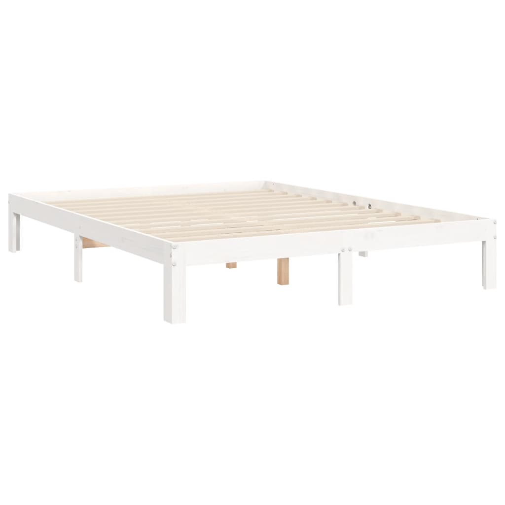 Cadre de lit sans matelas blanc 140x190 cm bois de pin massif - XIOS