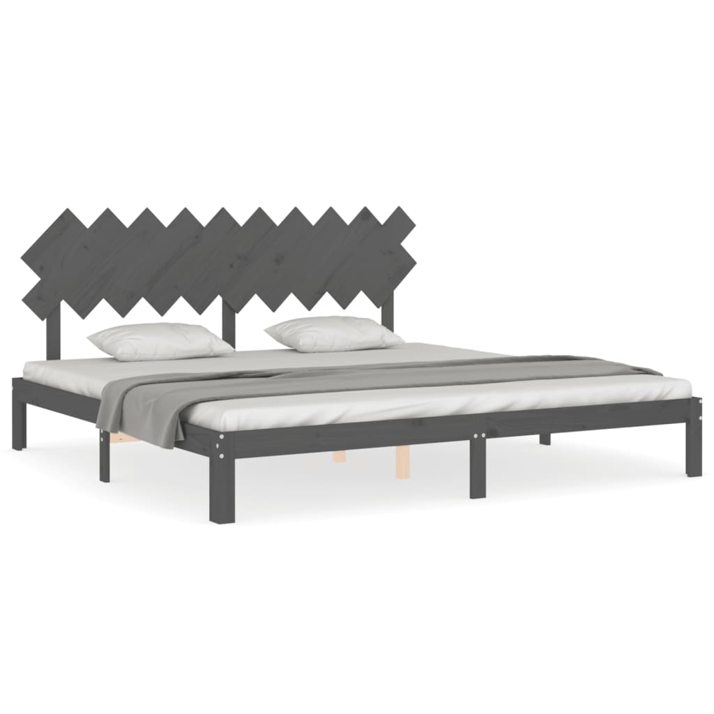 Cadre de lit sans matelas gris 200x200 cm bois massif de pin - XIOS