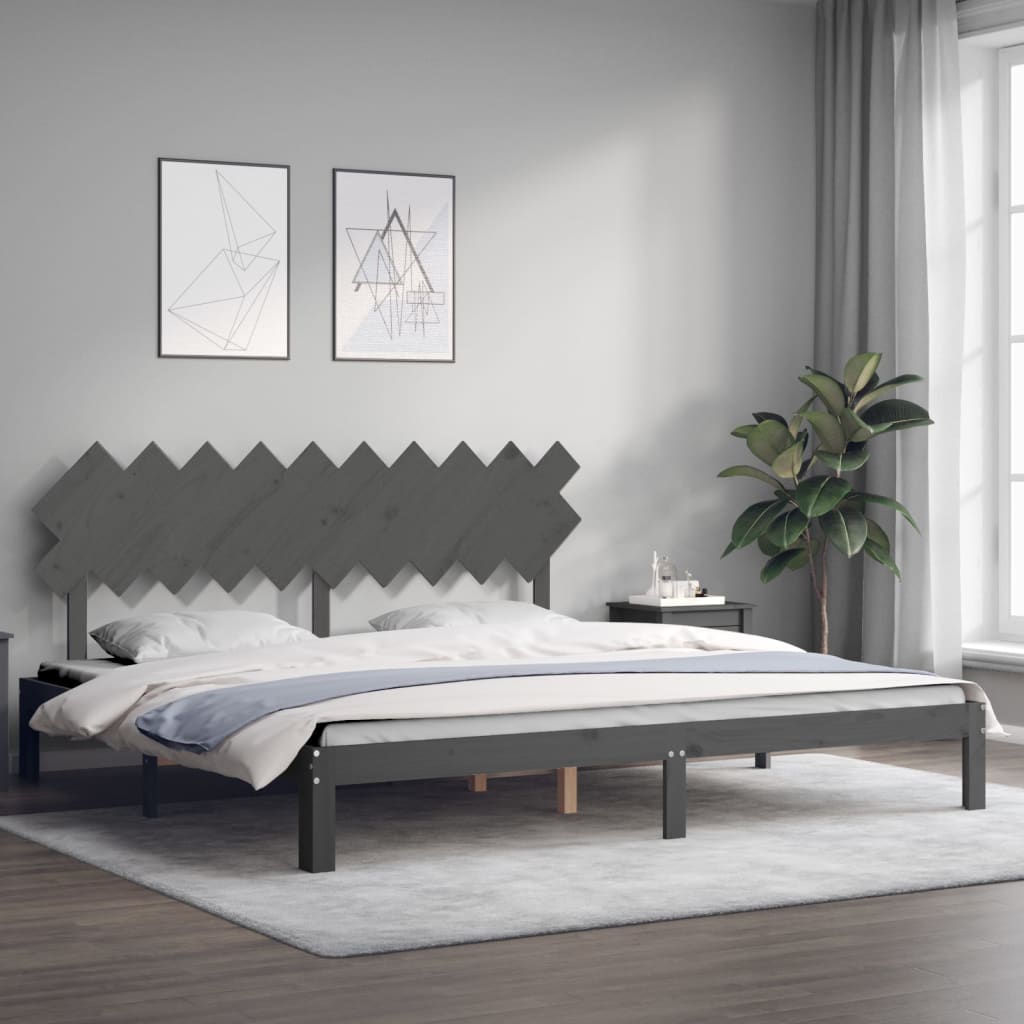 Cadre de lit sans matelas gris 200x200 cm bois massif de pin - XIOS