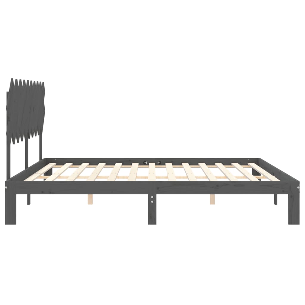 Cadre de lit sans matelas gris 200x200 cm bois massif de pin - XIOS