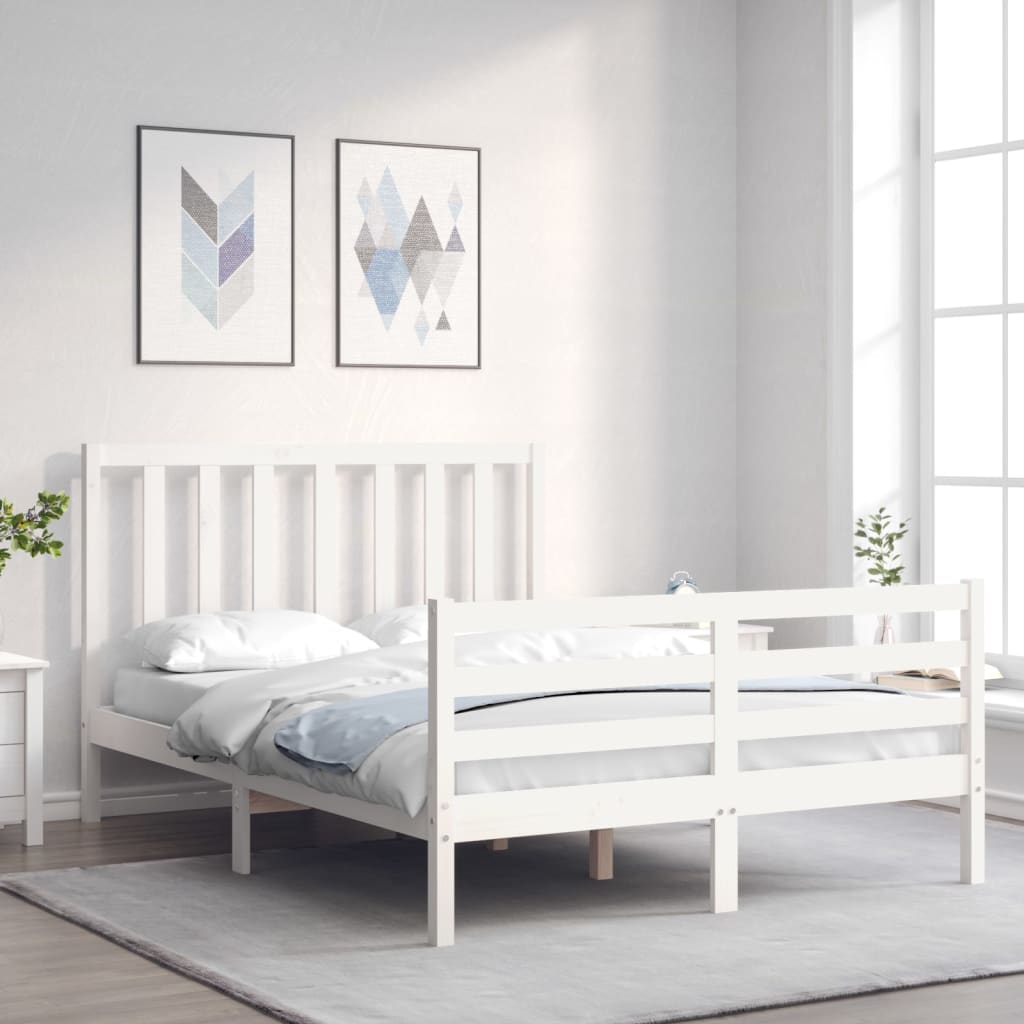 Cadre de lit sans matelas blanc 140x200 cm bois de pin massif - XIOS
