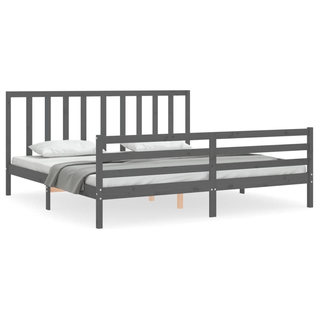 Cadre de lit sans matelas gris 200x200 cm bois massif de pin - XIOS