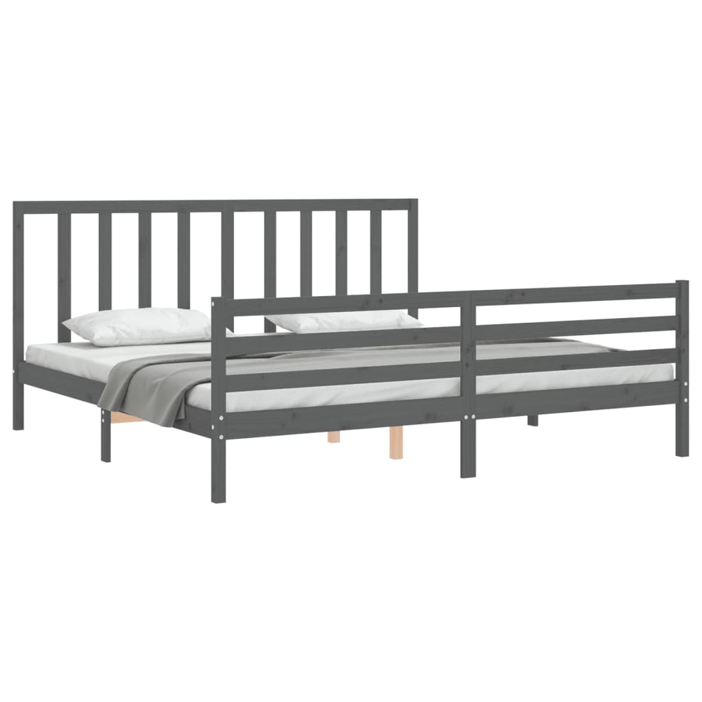 Cadre de lit sans matelas gris 200x200 cm bois massif de pin - XIOS