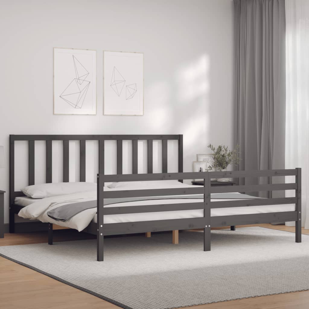 Cadre de lit sans matelas gris 200x200 cm bois massif de pin - XIOS