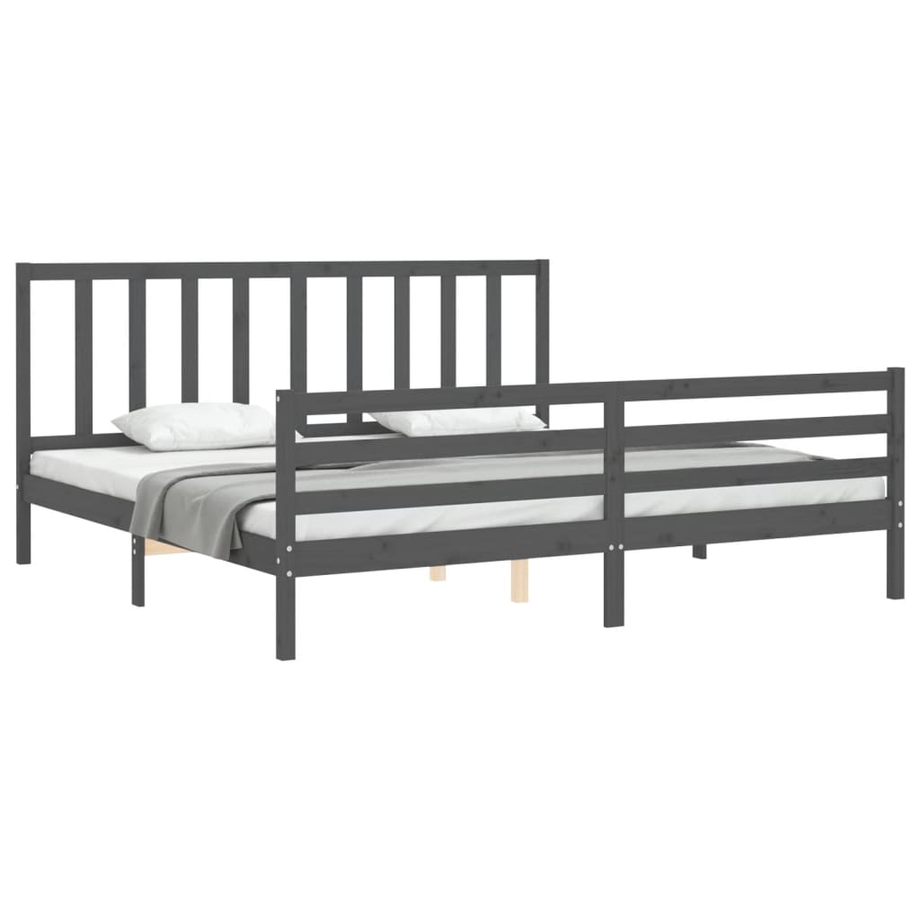 Cadre de lit sans matelas gris 200x200 cm bois massif de pin - XIOS
