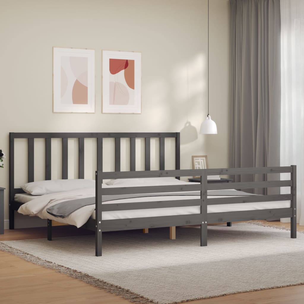 Cadre de lit sans matelas gris 200x200 cm bois massif de pin - XIOS