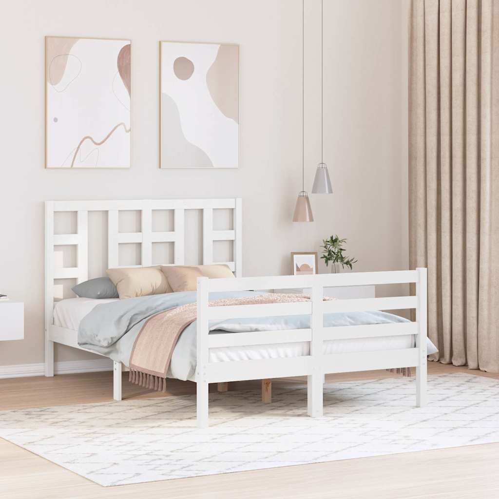 Cadre de lit sans matelas blanc bois de pin massif