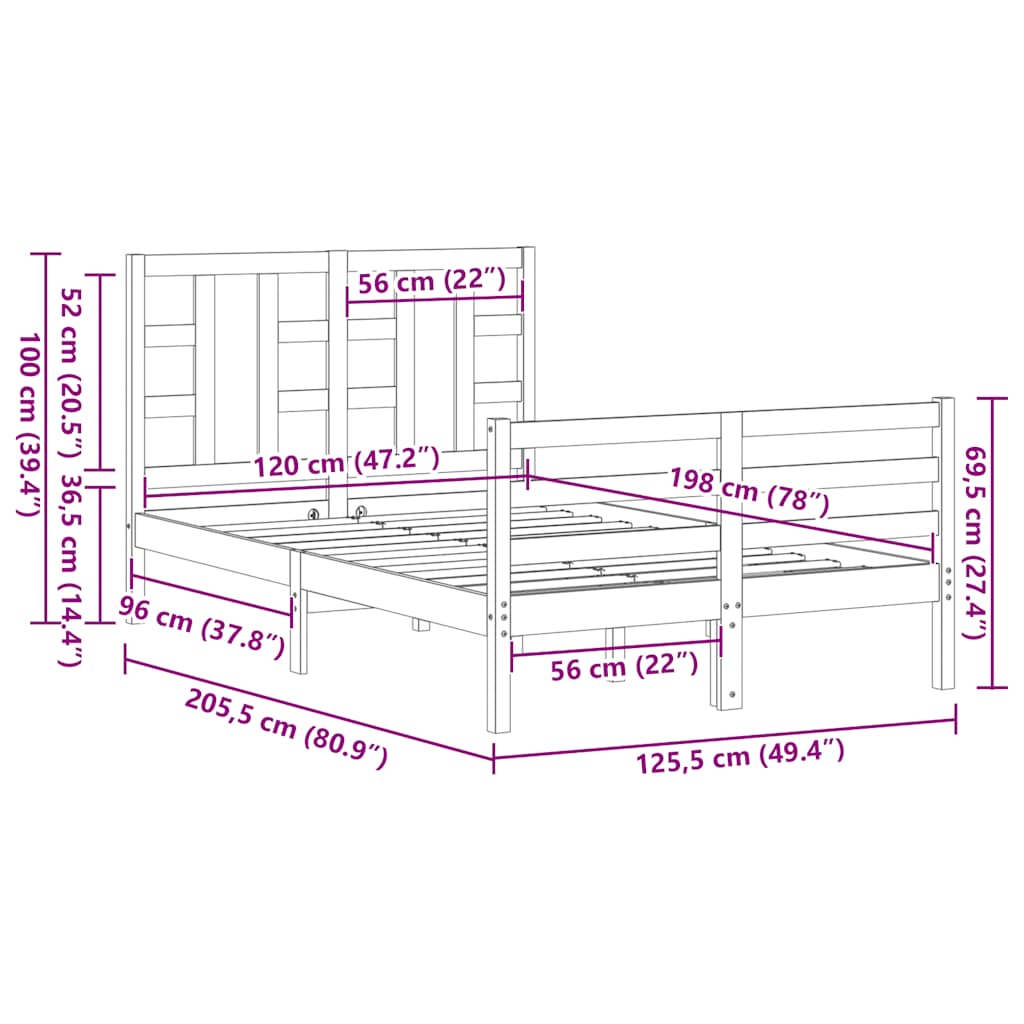 Cadre de lit sans matelas blanc 120x200 cm bois massif - XIOS