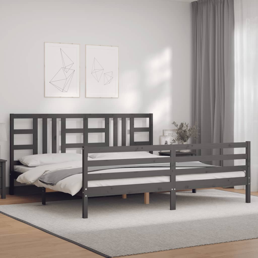 Cadre de lit sans matelas gris 200x200 cm bois massif - XIOS