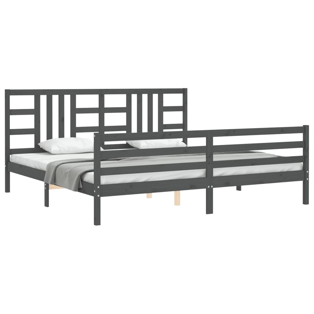 Cadre de lit sans matelas gris 200x200 cm bois massif - XIOS