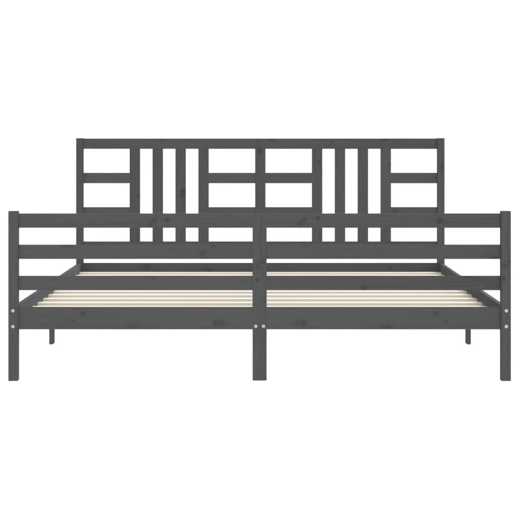 Cadre de lit sans matelas gris 200x200 cm bois massif - XIOS