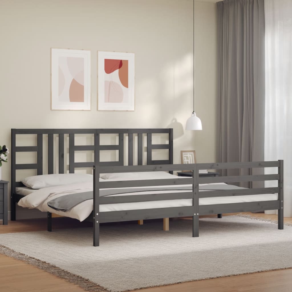 Cadre de lit sans matelas gris 200x200 cm bois massif - XIOS
