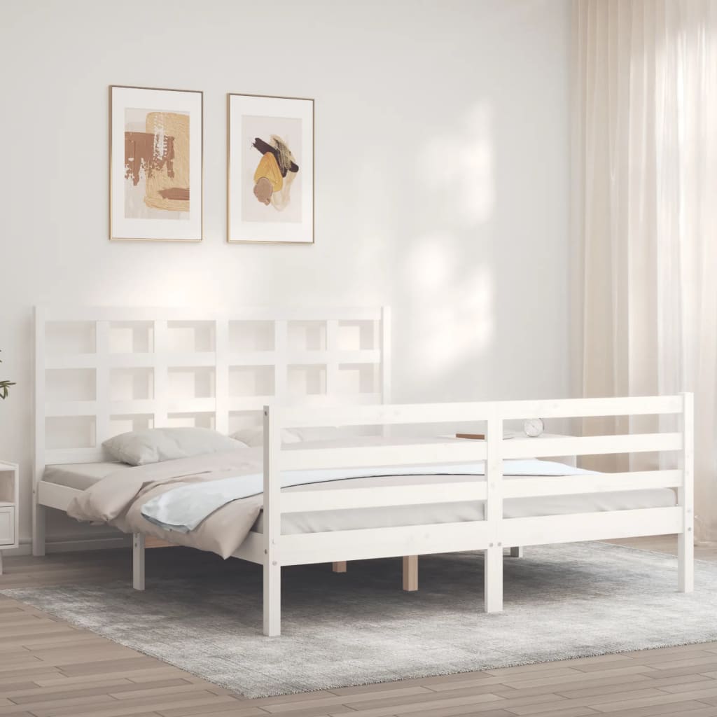 Cadre de lit sans matelas blanc 160x200 cm bois massif - XIOS