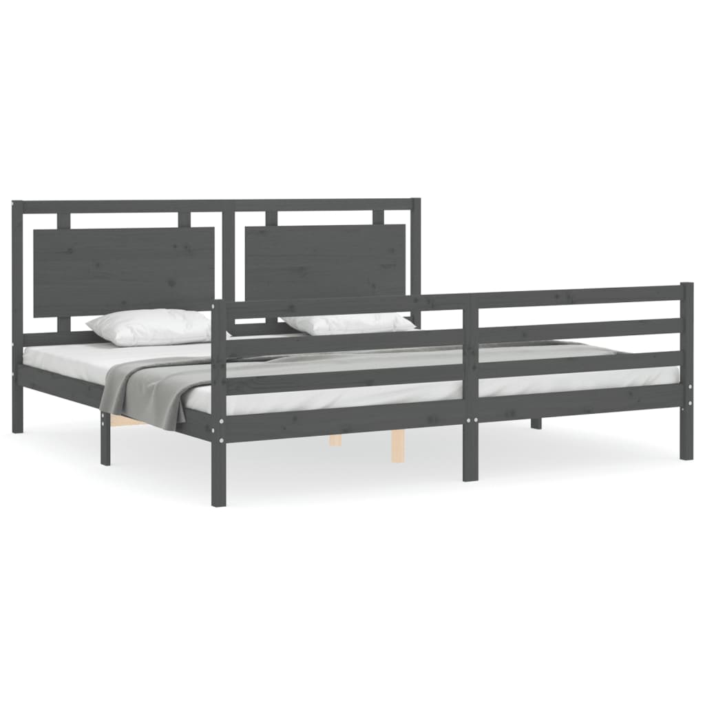 Cadre de lit sans matelas gris 200x200 cm bois massif - XIOS