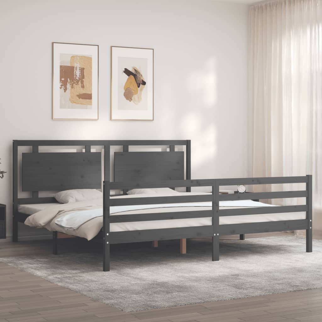 Cadre de lit sans matelas gris 200x200 cm bois massif - XIOS