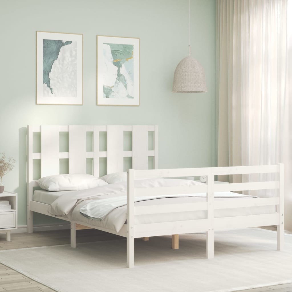 Cadre de lit sans matelas blanc 140x200 cm bois massif - XIOS