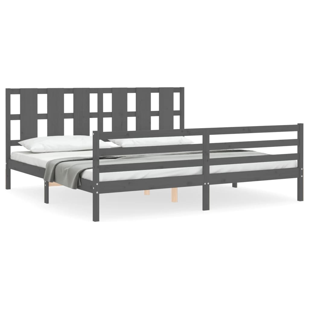 Cadre de lit sans matelas gris 200x200 cm bois massif - XIOS