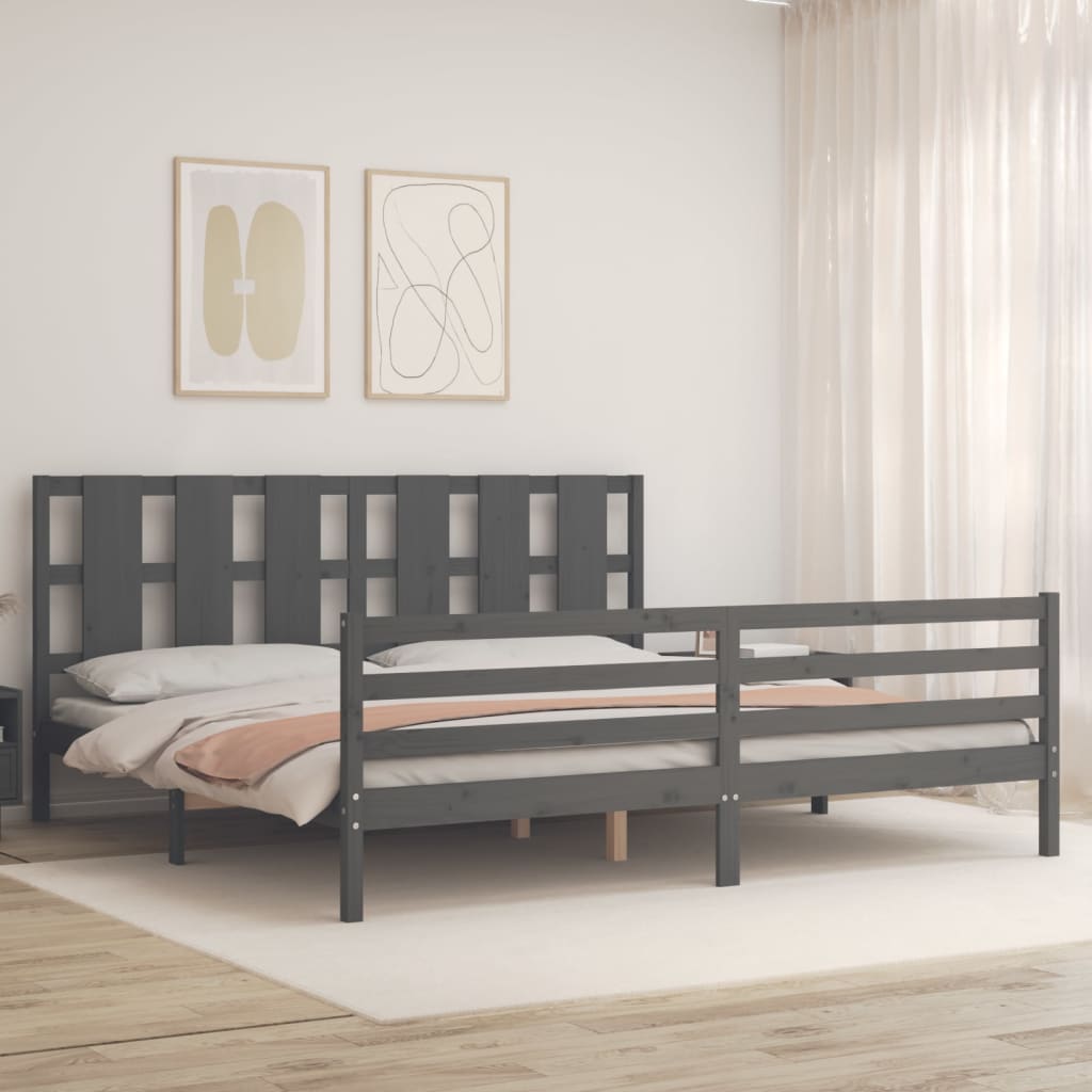 Cadre de lit sans matelas gris 200x200 cm bois massif - XIOS