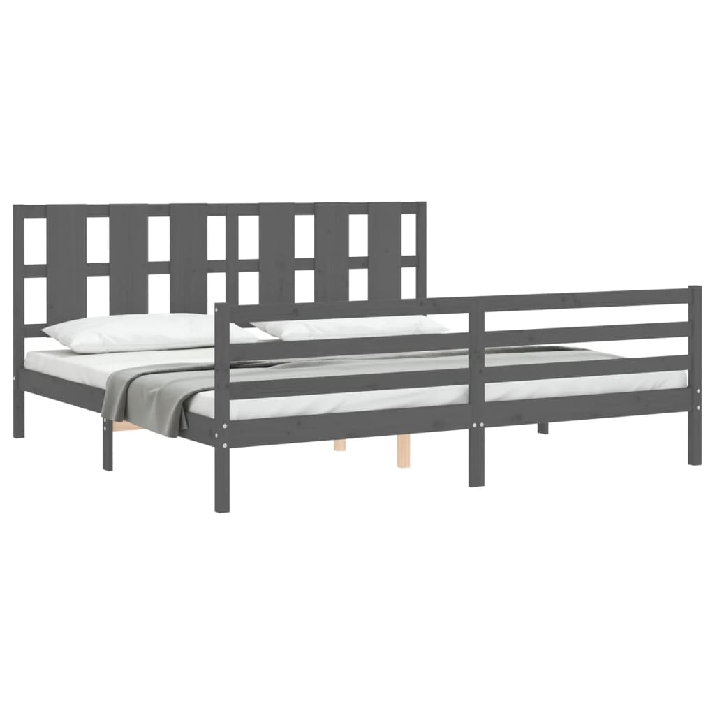Cadre de lit sans matelas gris 200x200 cm bois massif - XIOS