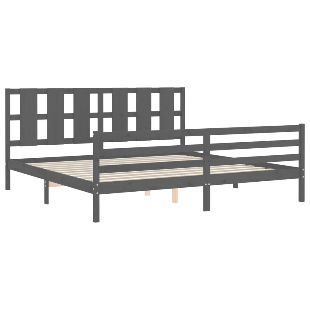 Cadre de lit sans matelas gris 200x200 cm bois massif - XIOS