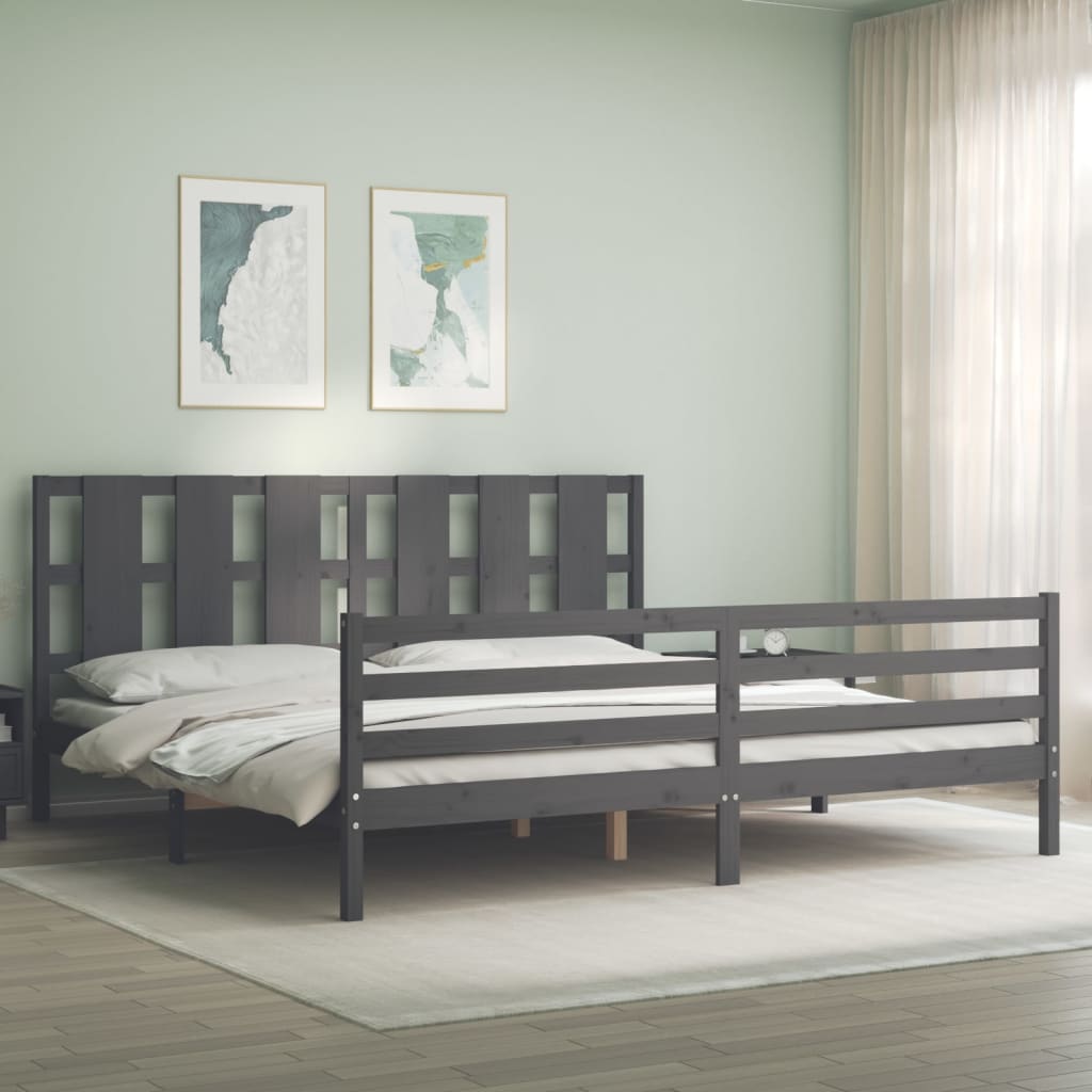 Cadre de lit sans matelas gris 200x200 cm bois massif - XIOS