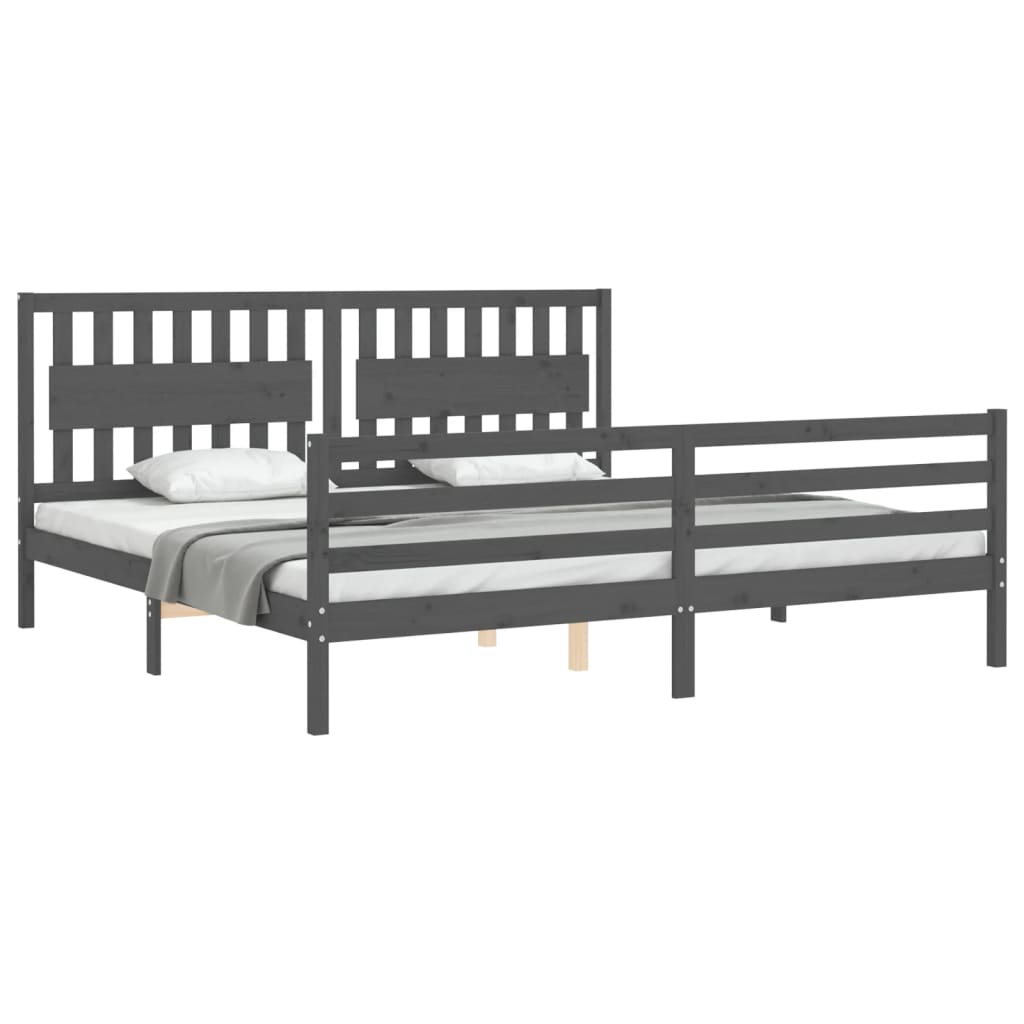 Cadre de lit sans matelas gris 200x200 cm bois massif - XIOS