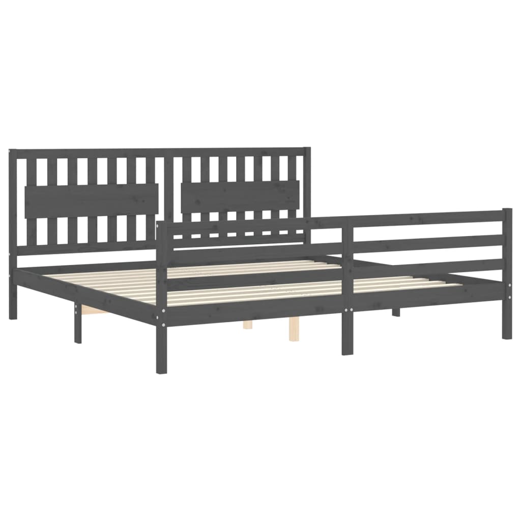 Cadre de lit sans matelas gris 200x200 cm bois massif - XIOS