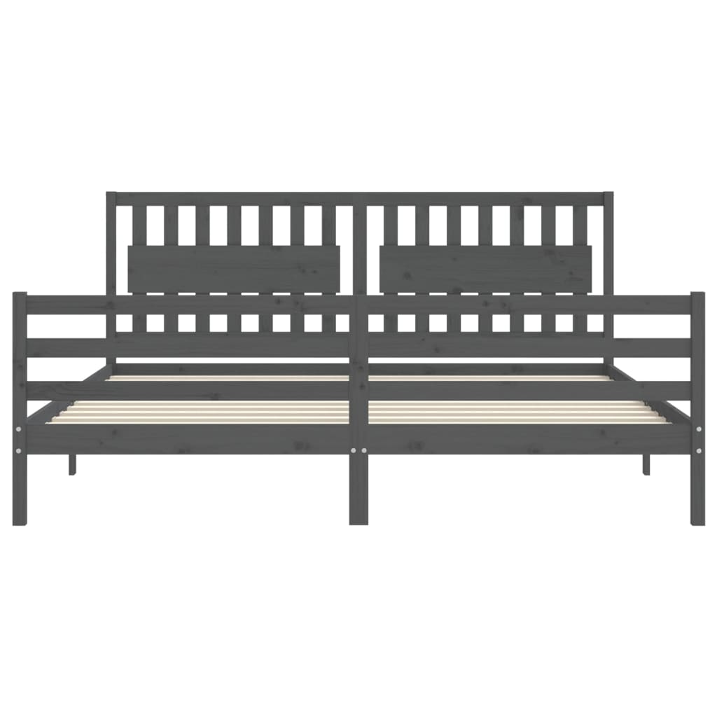 Cadre de lit sans matelas gris 200x200 cm bois massif - XIOS