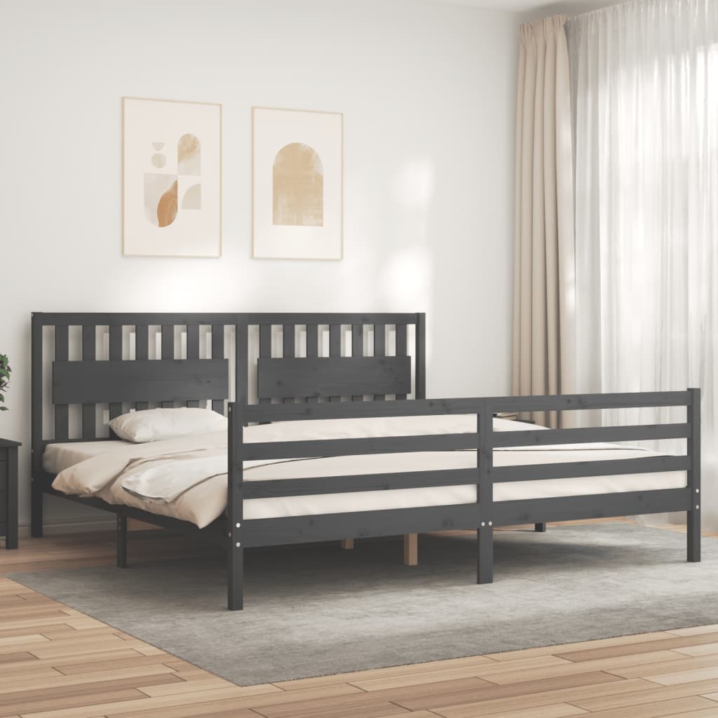 Cadre de lit sans matelas gris 200x200 cm bois massif - XIOS