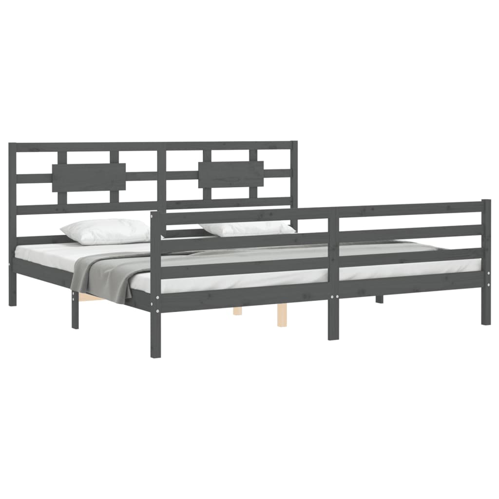 Cadre de lit sans matelas gris 200x200 cm bois massif - XIOS