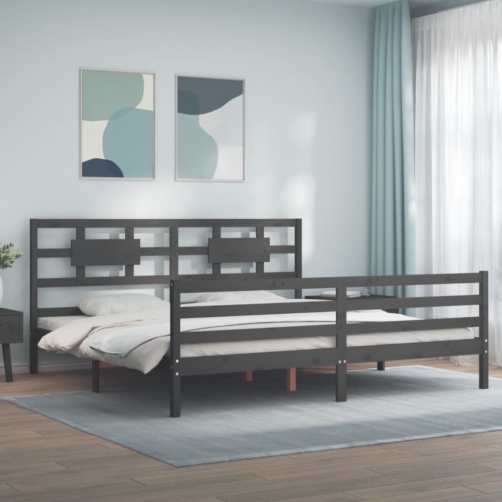 Cadre de lit sans matelas gris 200x200 cm bois massif - XIOS