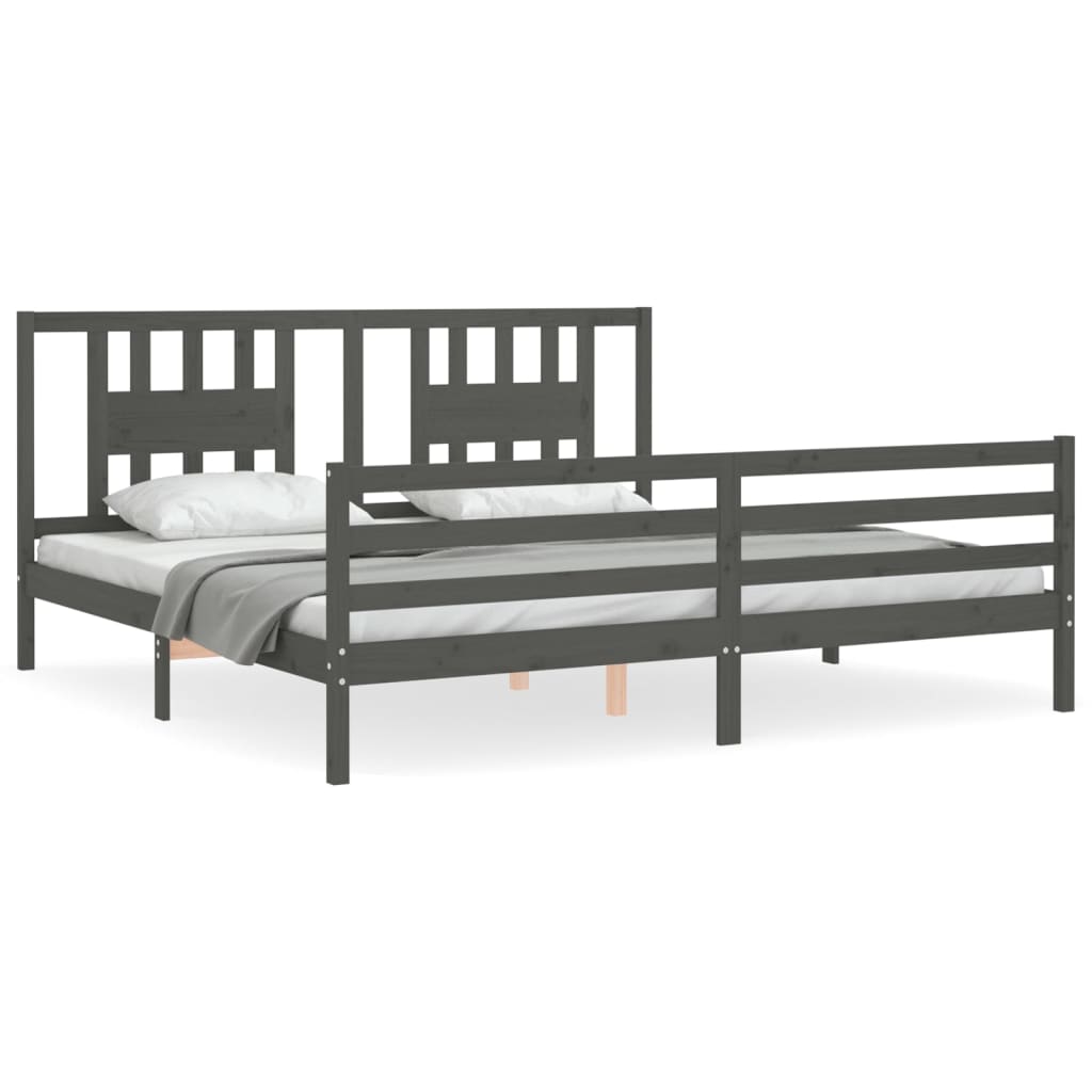 Cadre de lit sans matelas gris 200x200 cm bois massif - XIOS