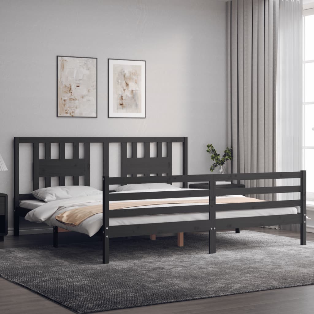 Cadre de lit sans matelas gris 200x200 cm bois massif - XIOS