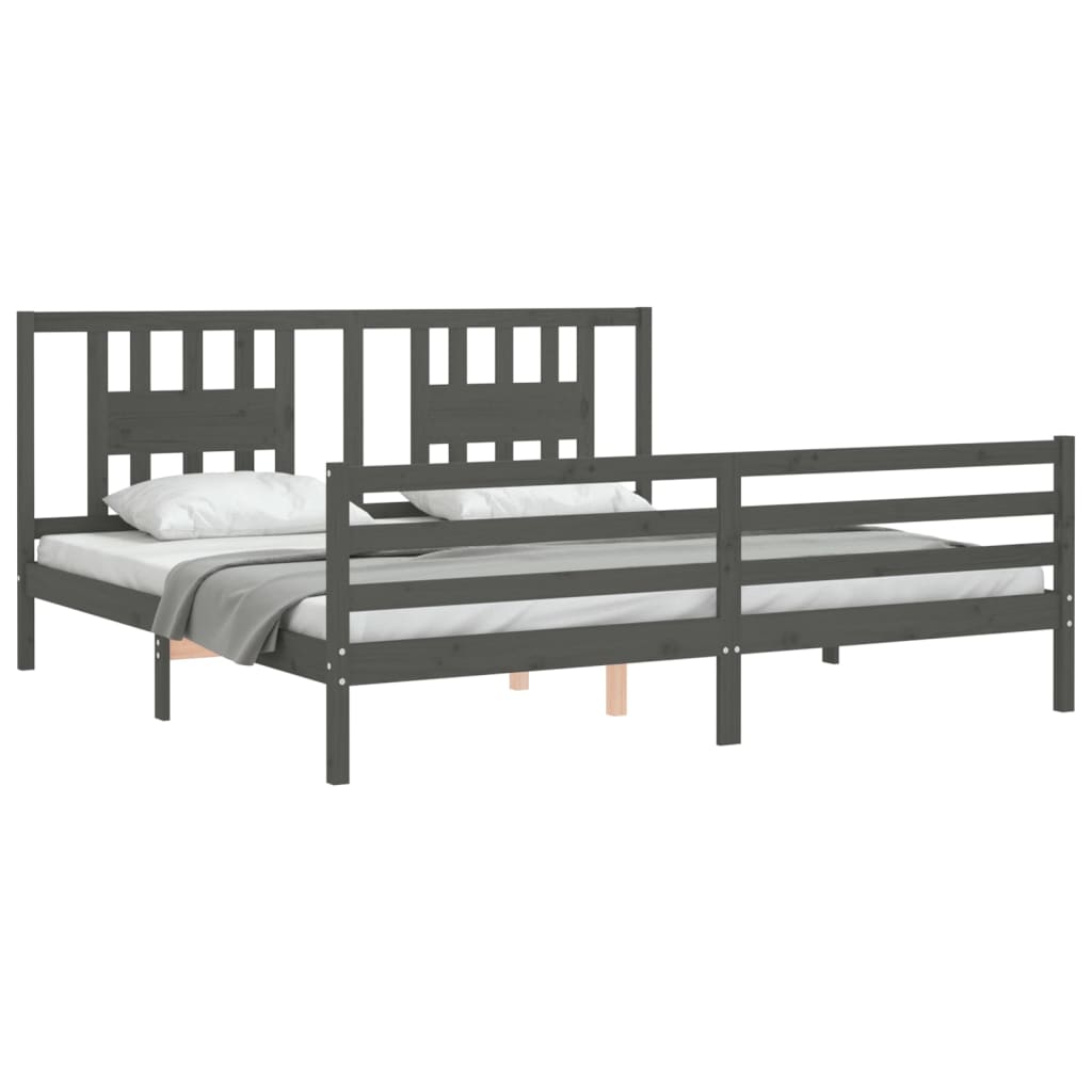 Cadre de lit sans matelas gris 200x200 cm bois massif - XIOS