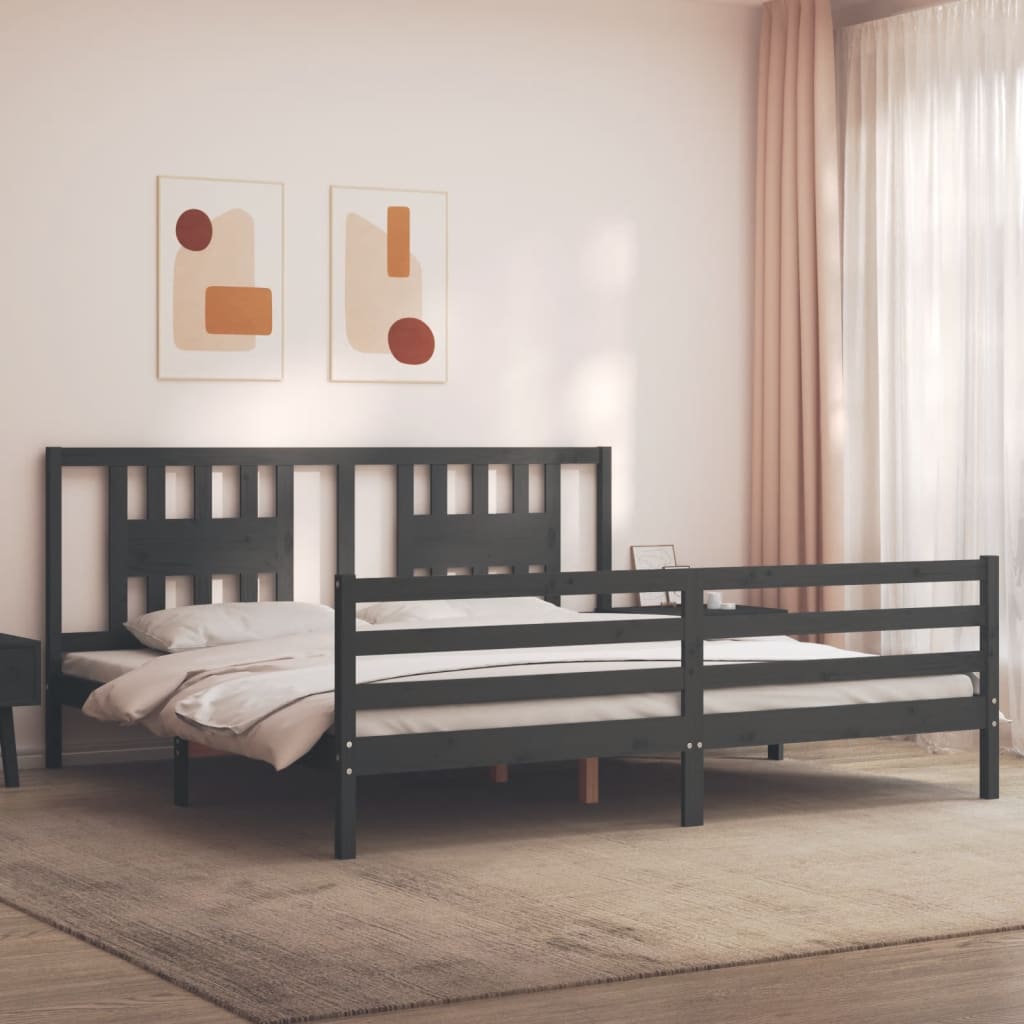 Cadre de lit sans matelas gris 200x200 cm bois massif - XIOS