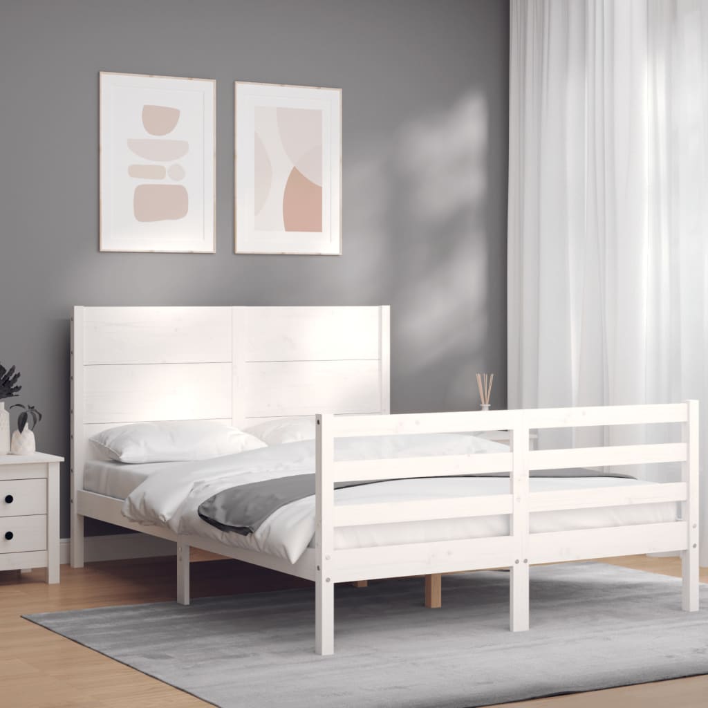 Cadre de lit sans matelas blanc 140x200 cm bois massif - XIOS