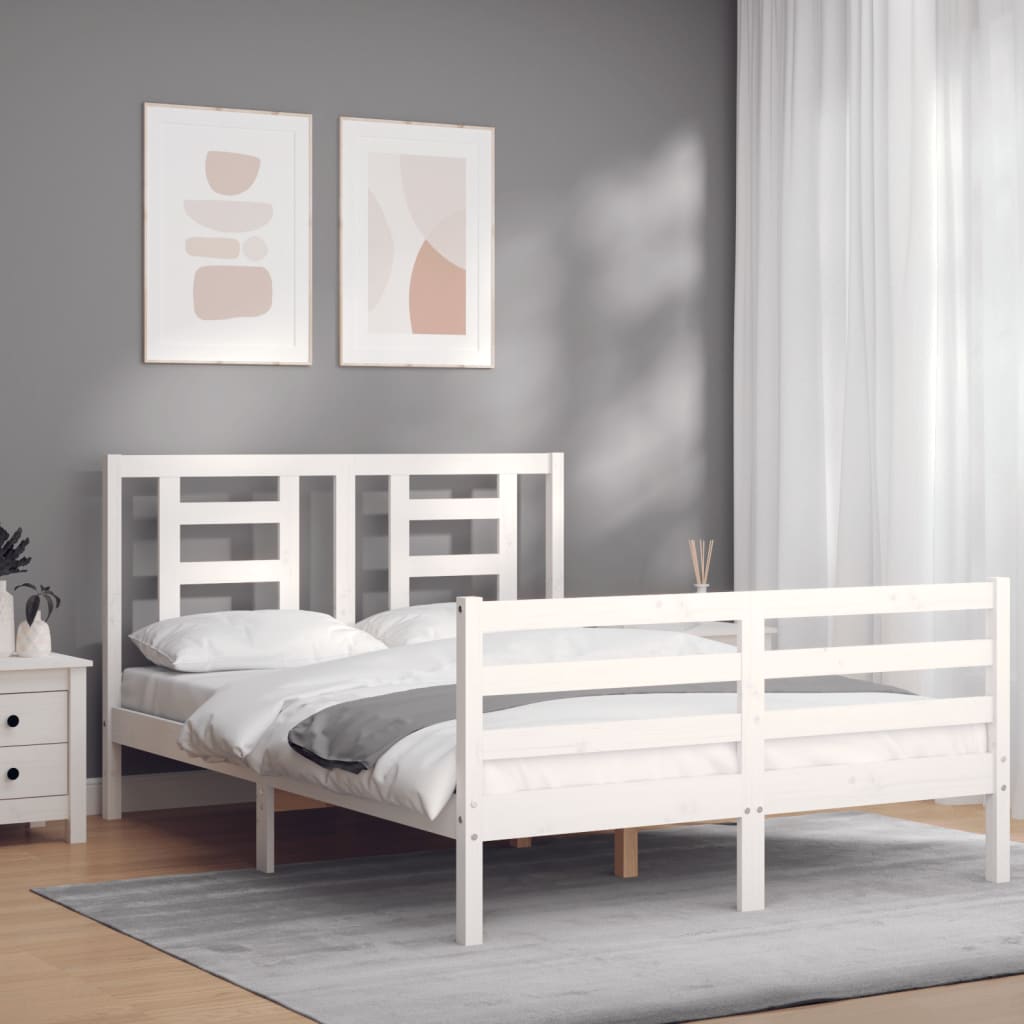 Cadre de lit sans matelas blanc 140x200 cm bois massif - XIOS